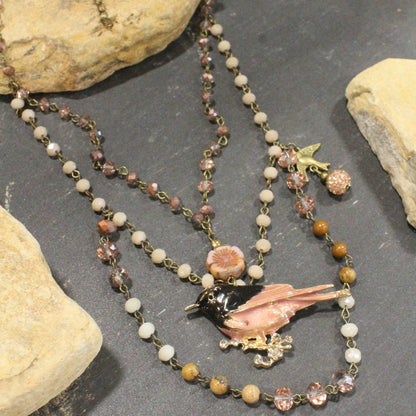 Wings Spread Blushing Bird Layered Necklace