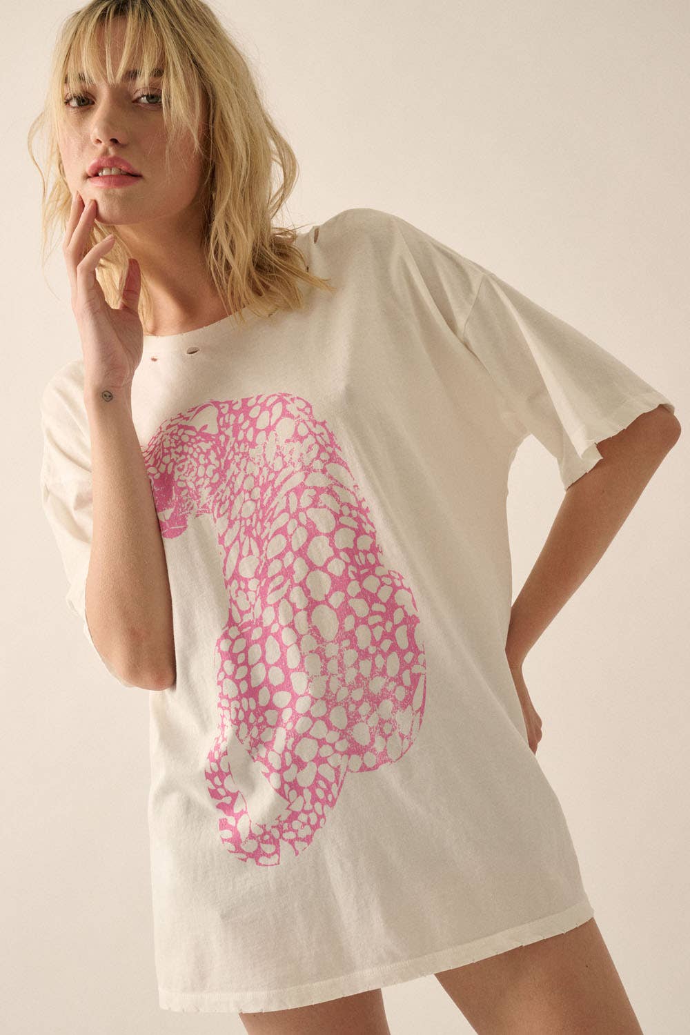 Pink Cheetah Garment-Washed Oversized Graphic Tee
