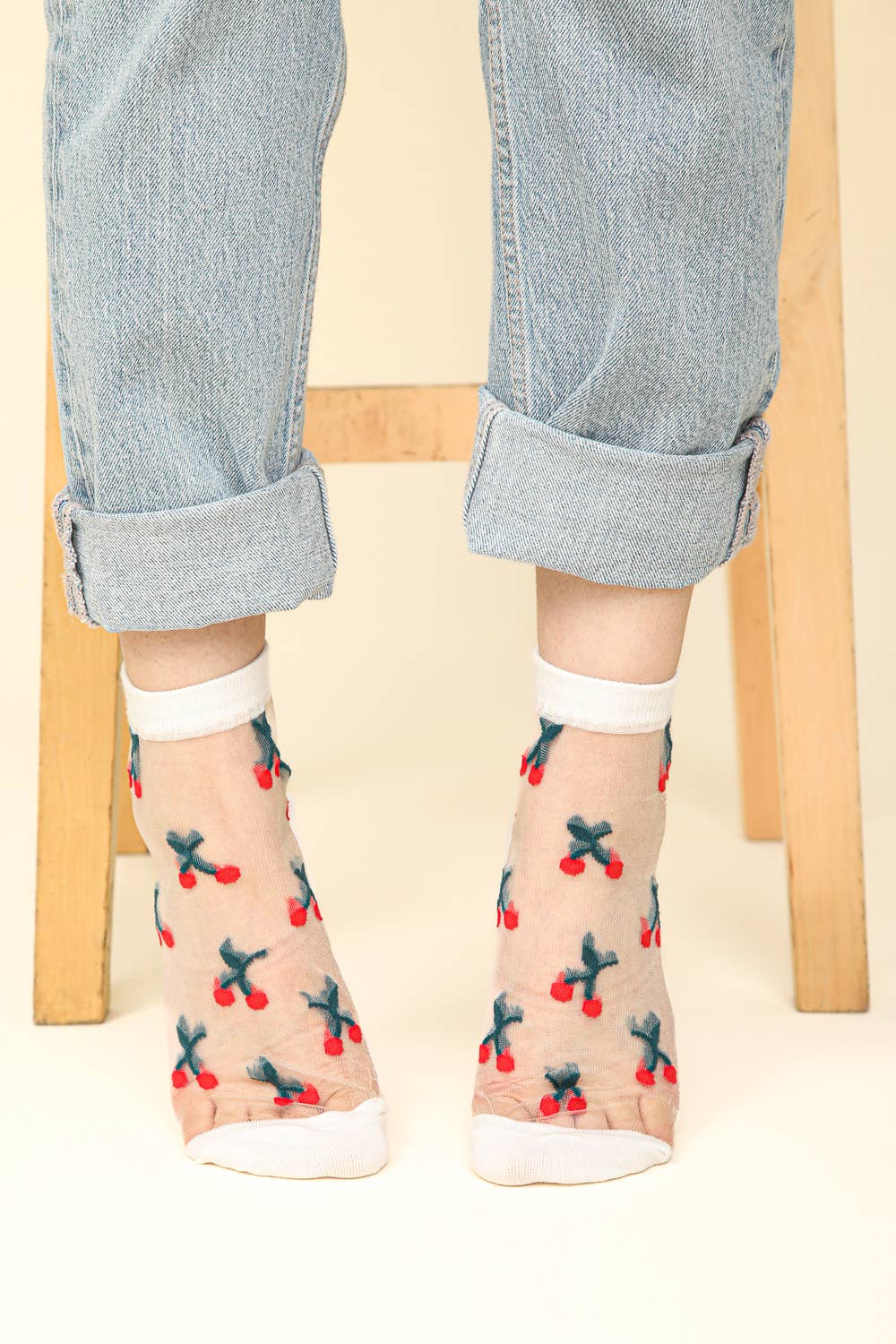 Cherry Embroidered Mesh Ankle Socks