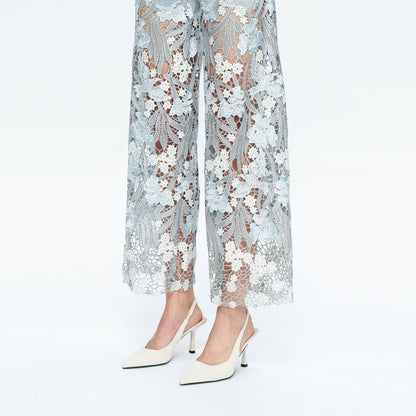 HIGH RISE WIDE LEG JEANS WITH LACE SPLICED