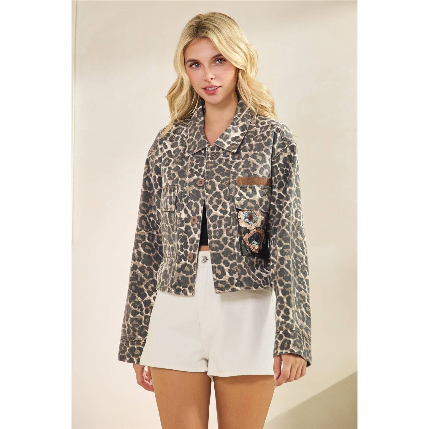 Leopard Denim jacket with Sequin back