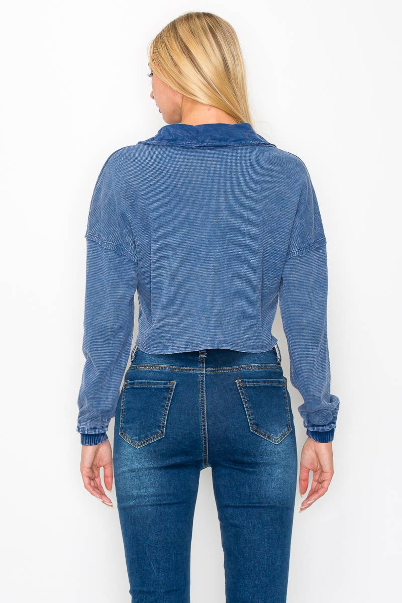 Mineral Wash Thermal V neck Collar Croptop