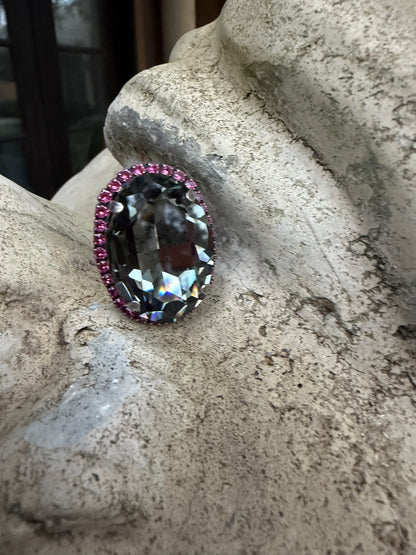 WETSTONE: Black Diamond w/ Pink trim Liz Taylor Antique Silver Ring
