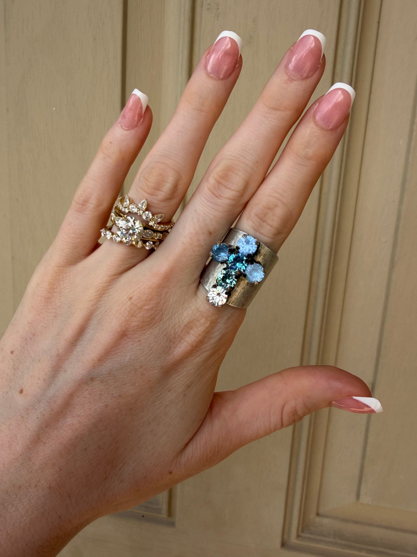 Silver and Blues Cross Ring