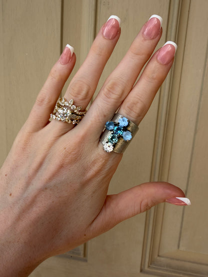 Silver and Blues Cross Ring
