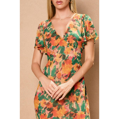 Tropical Spice Flutter Sleeve Maxi Dress
