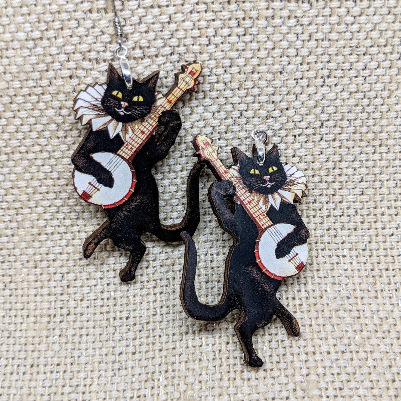 Banjo Musical Cat Earrings