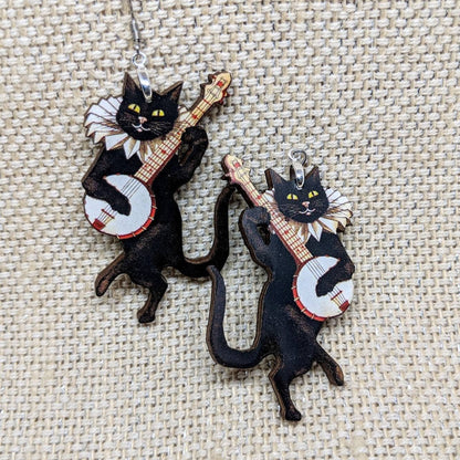 Banjo Musical Cat Earrings