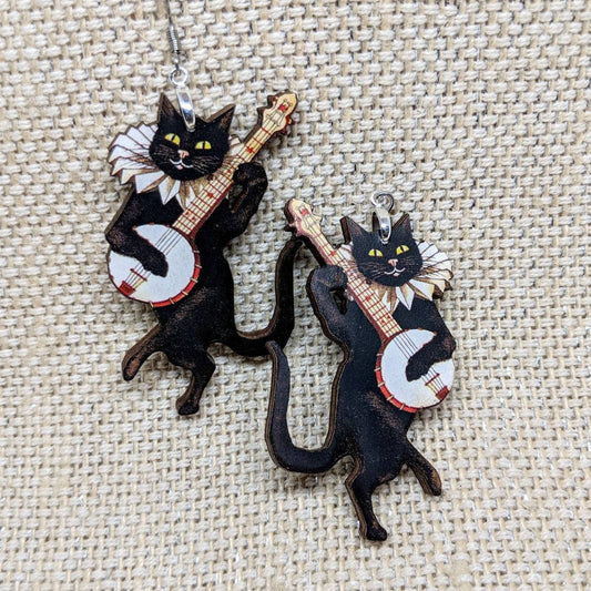 Banjo Musical Cat Earrings