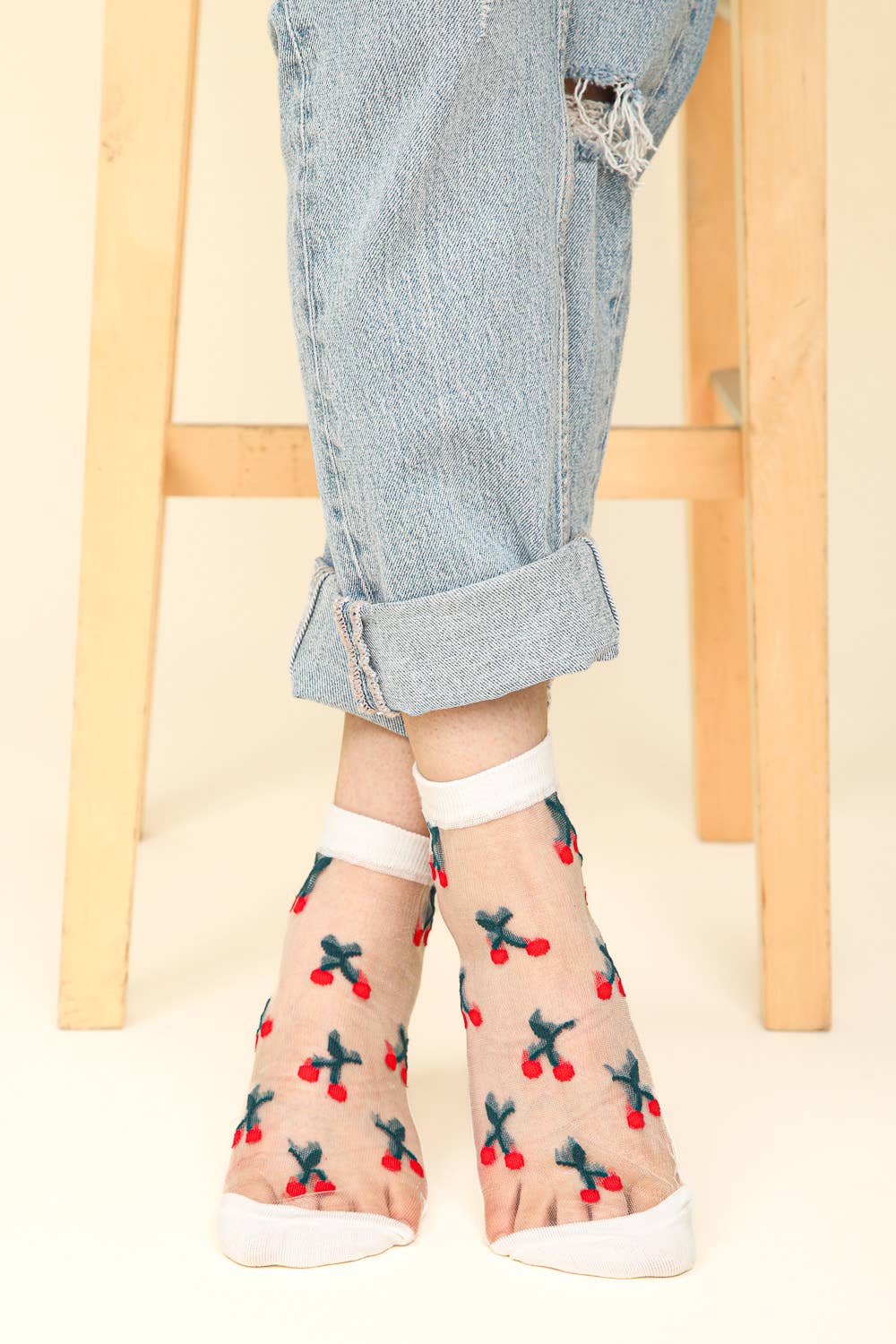 Cherry Embroidered Mesh Ankle Socks