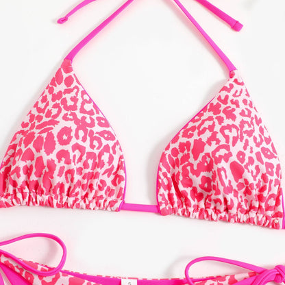 Leopard print halterneck bikini 2-piece swimsuit