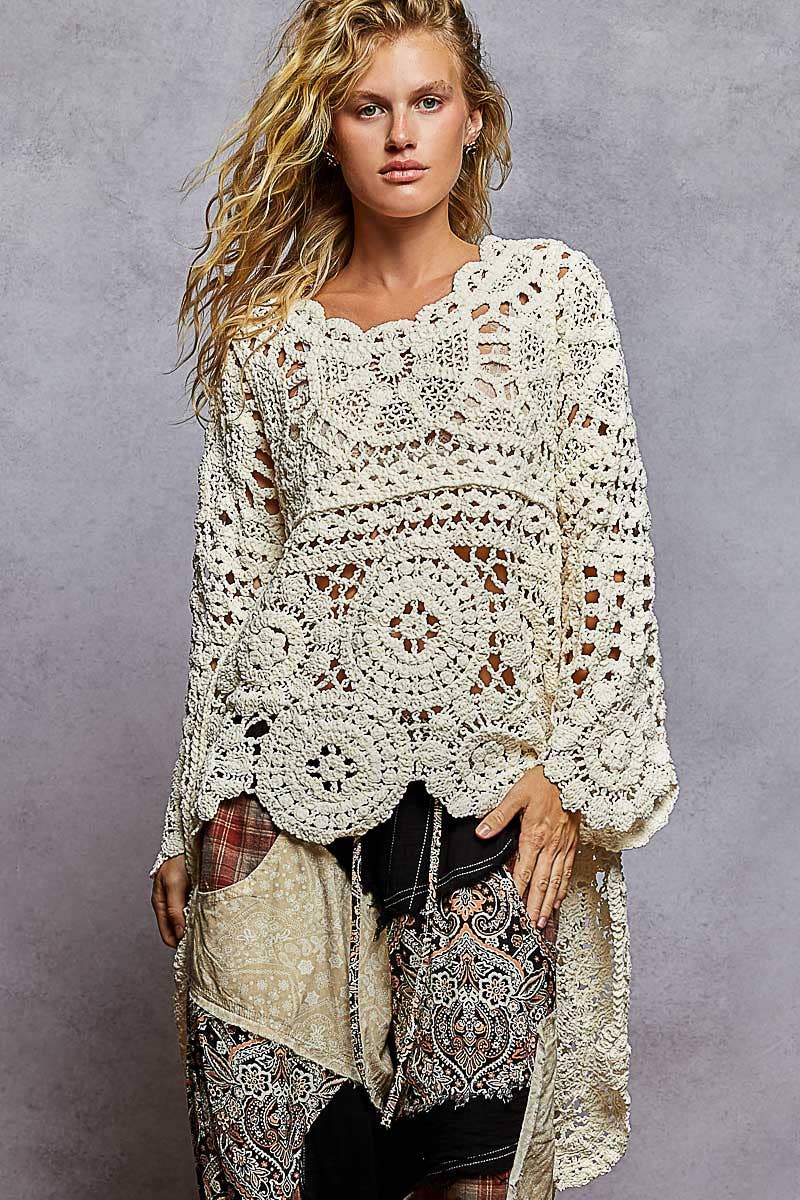 Marry Me Hi-Low Chenille Crochet Sweater