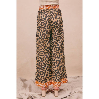 LEOPARD PRINT WITH CONTRAST BANDED WIDE PANTS