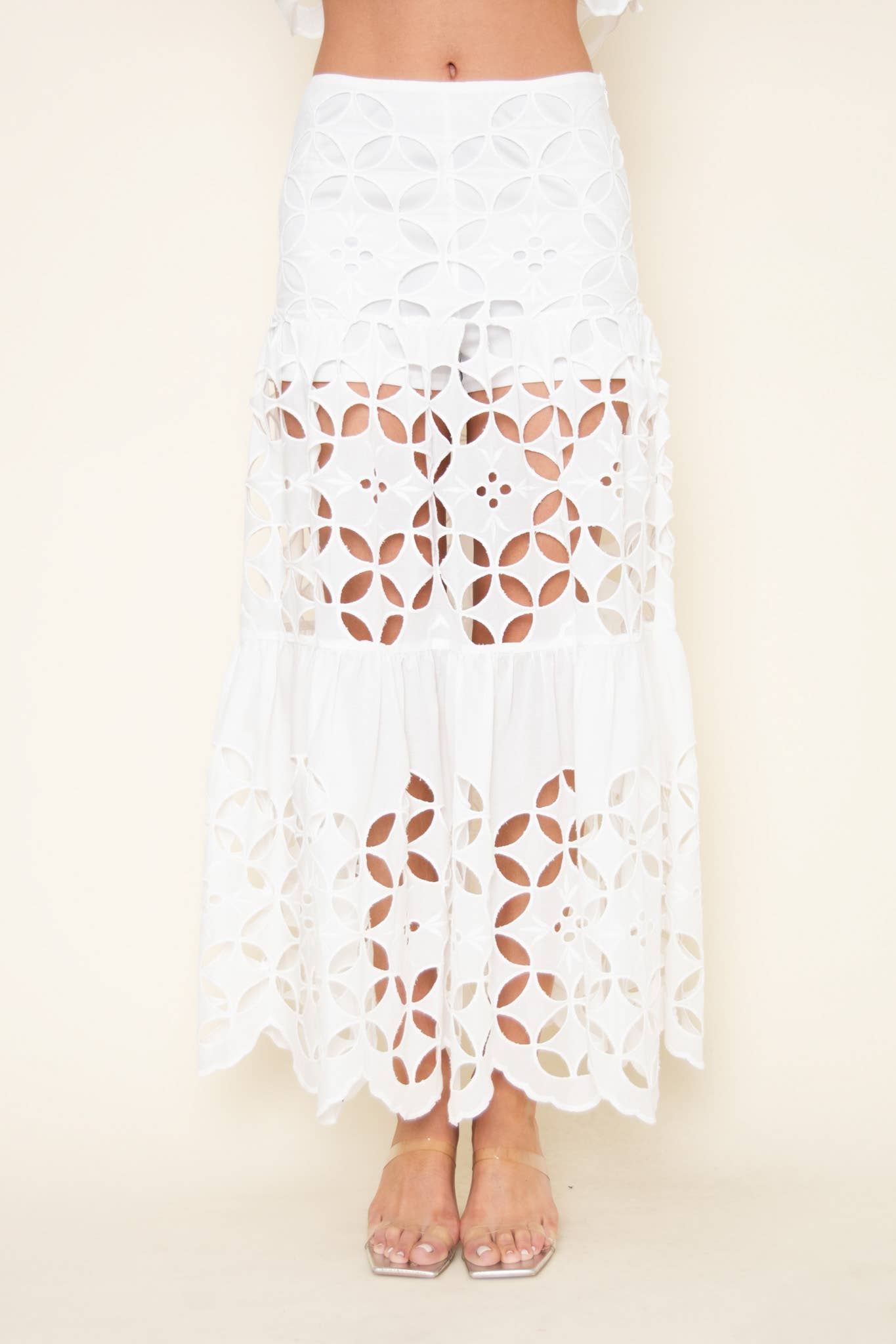 WHITE EYELET MAXI SKIRT