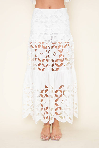 WHITE EYELET MAXI SKIRT