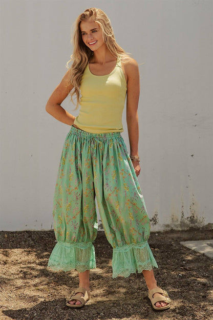 Wildflower Floral Lace Hem Cotton Bloomer Pants