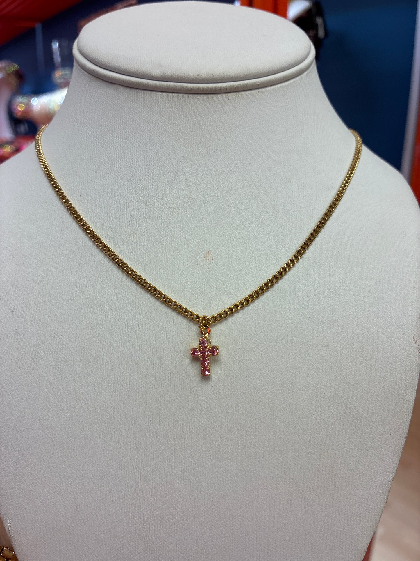 Single Fairy Pink Cross Necklace