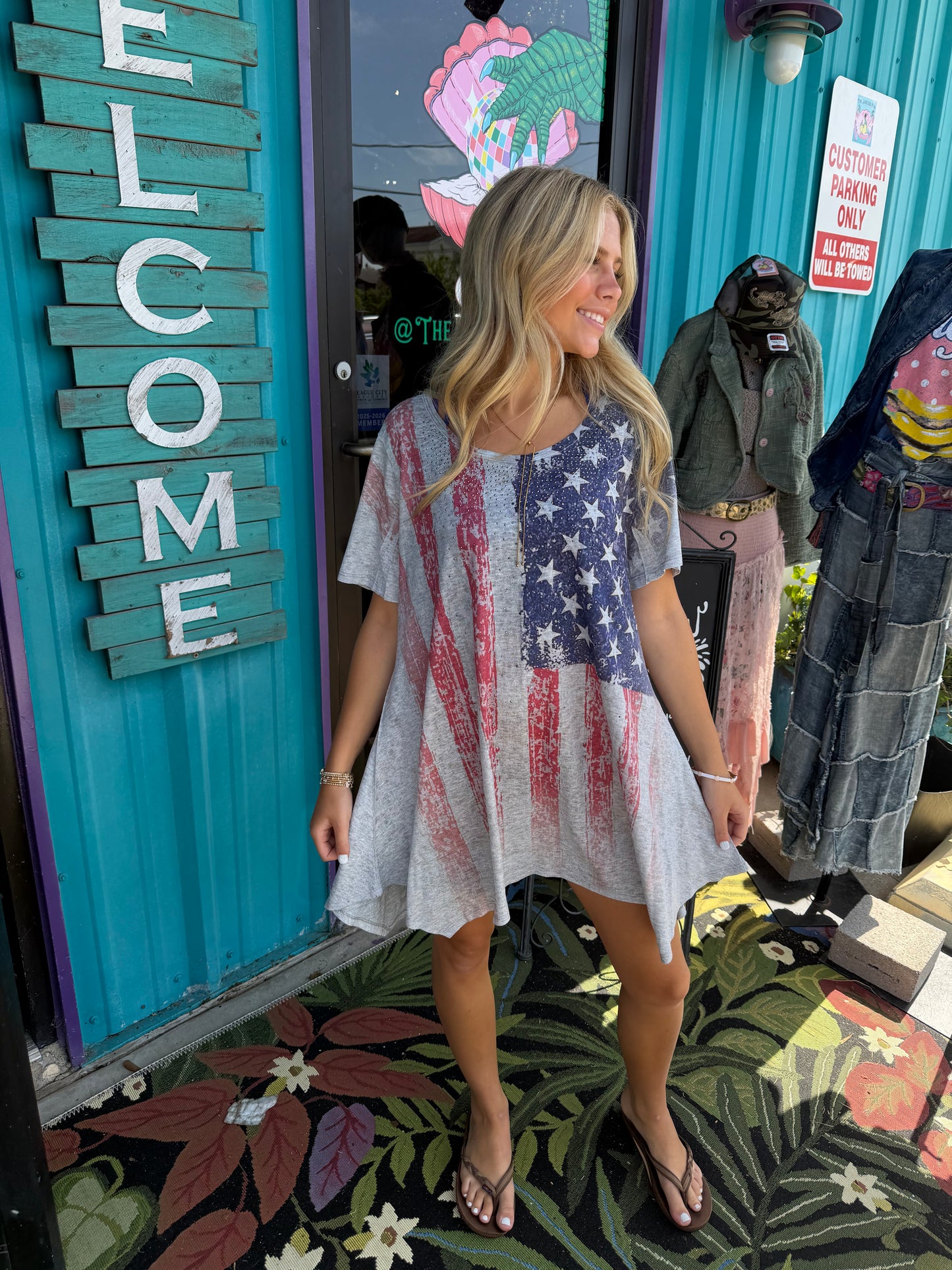 FLAG RHINESTONE TUNIC TOP