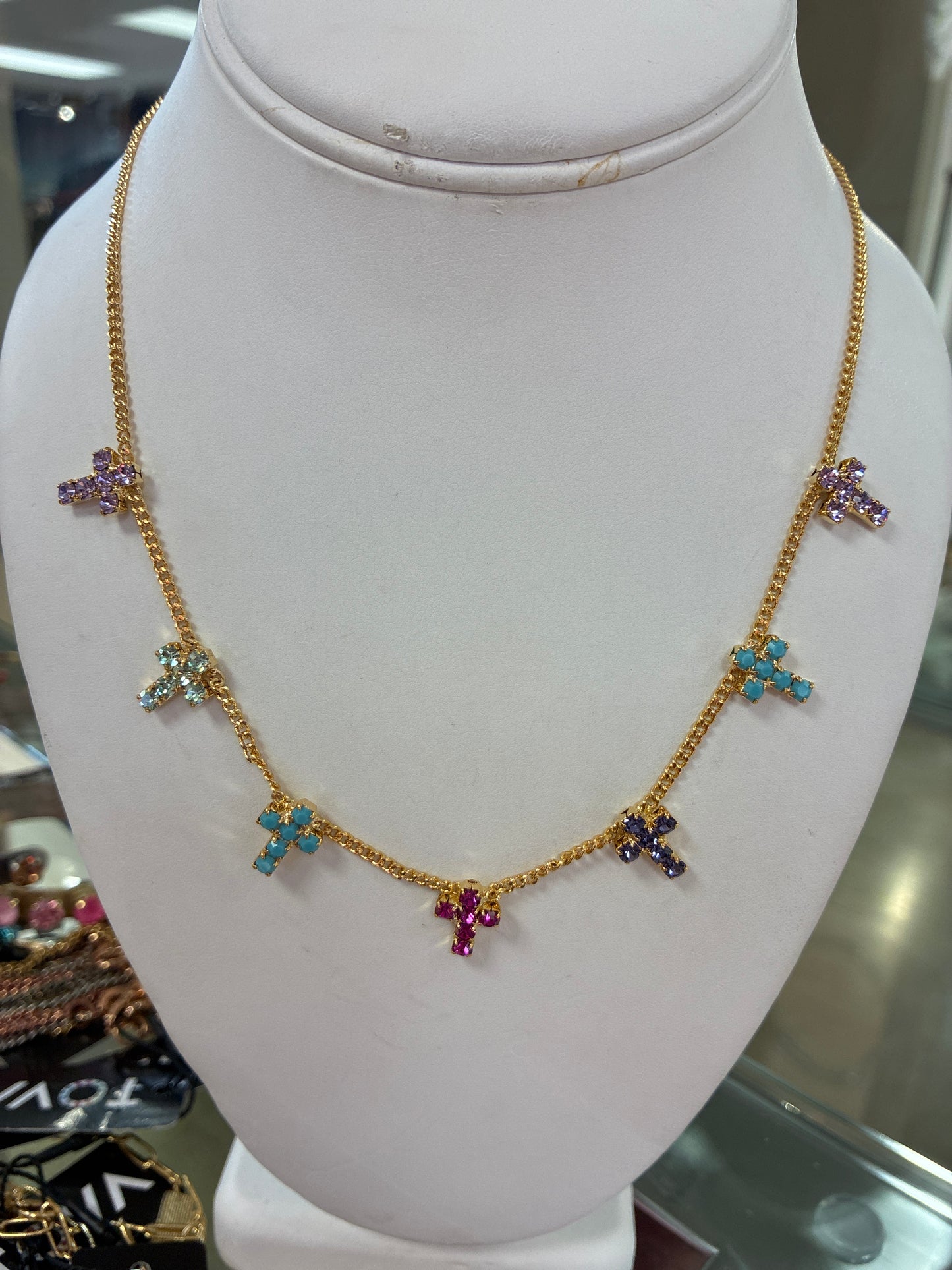 Pink Multi Cross Necklace