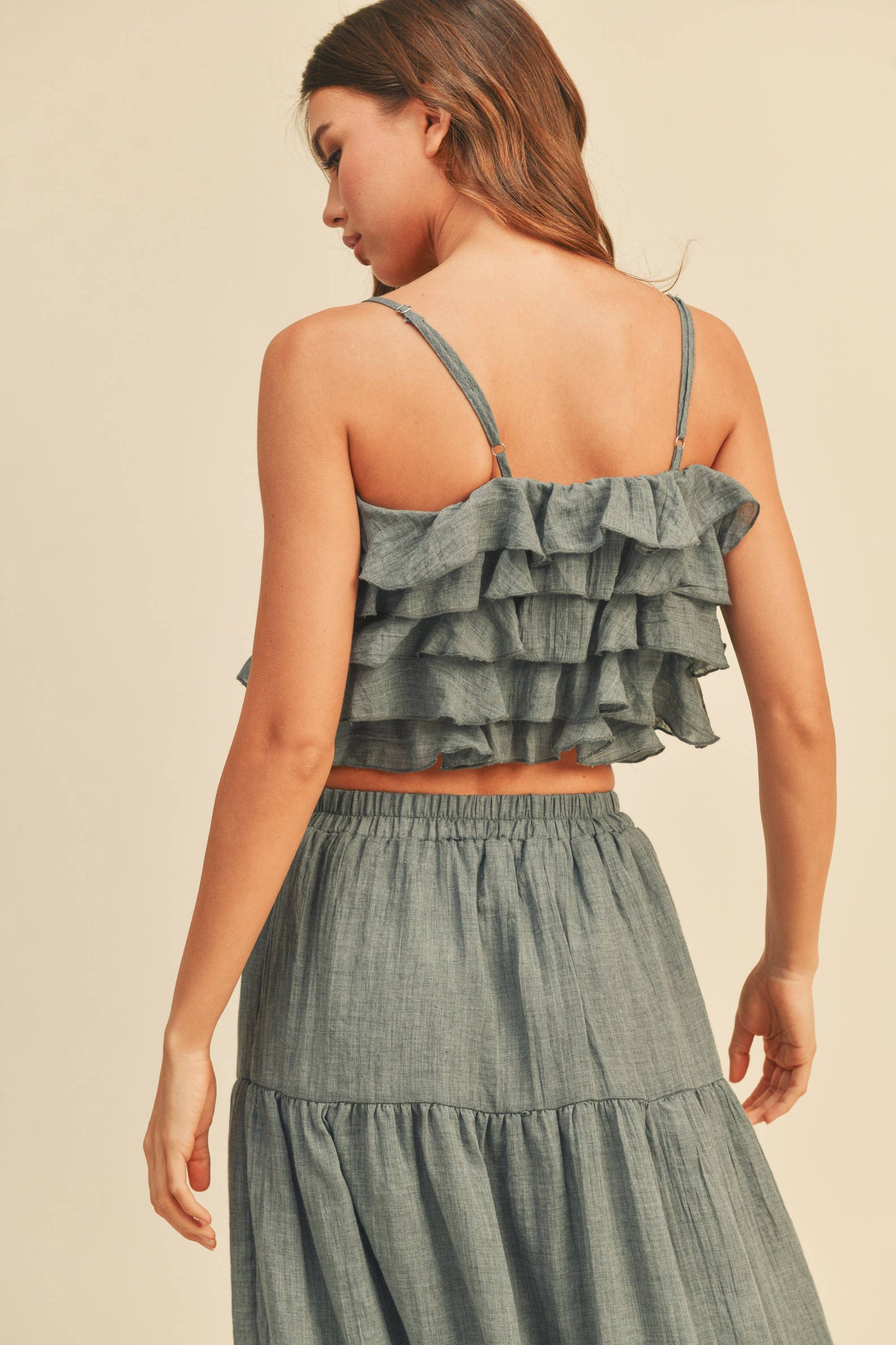 TIERED BUTTON DOWN SPAGHETTI TOP