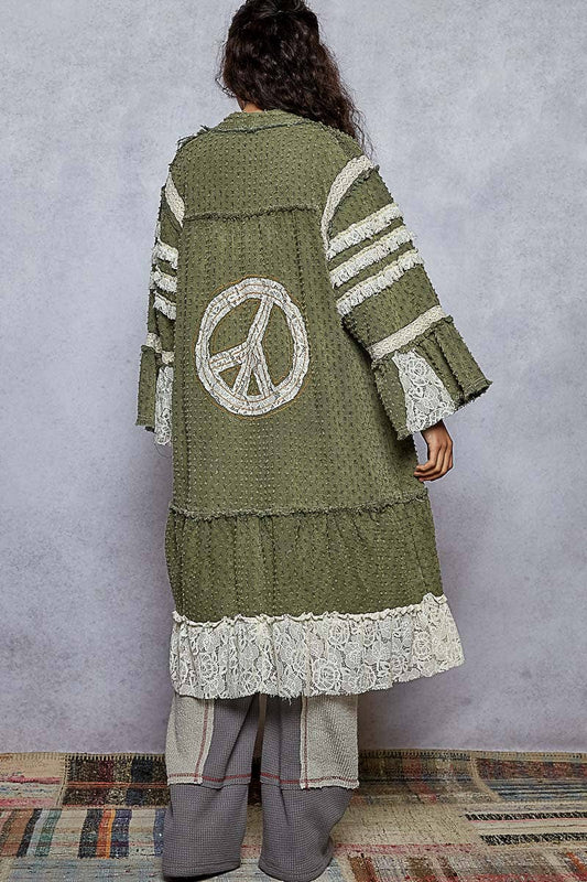 Vintage Peace Sign Long Cardigan/Duster