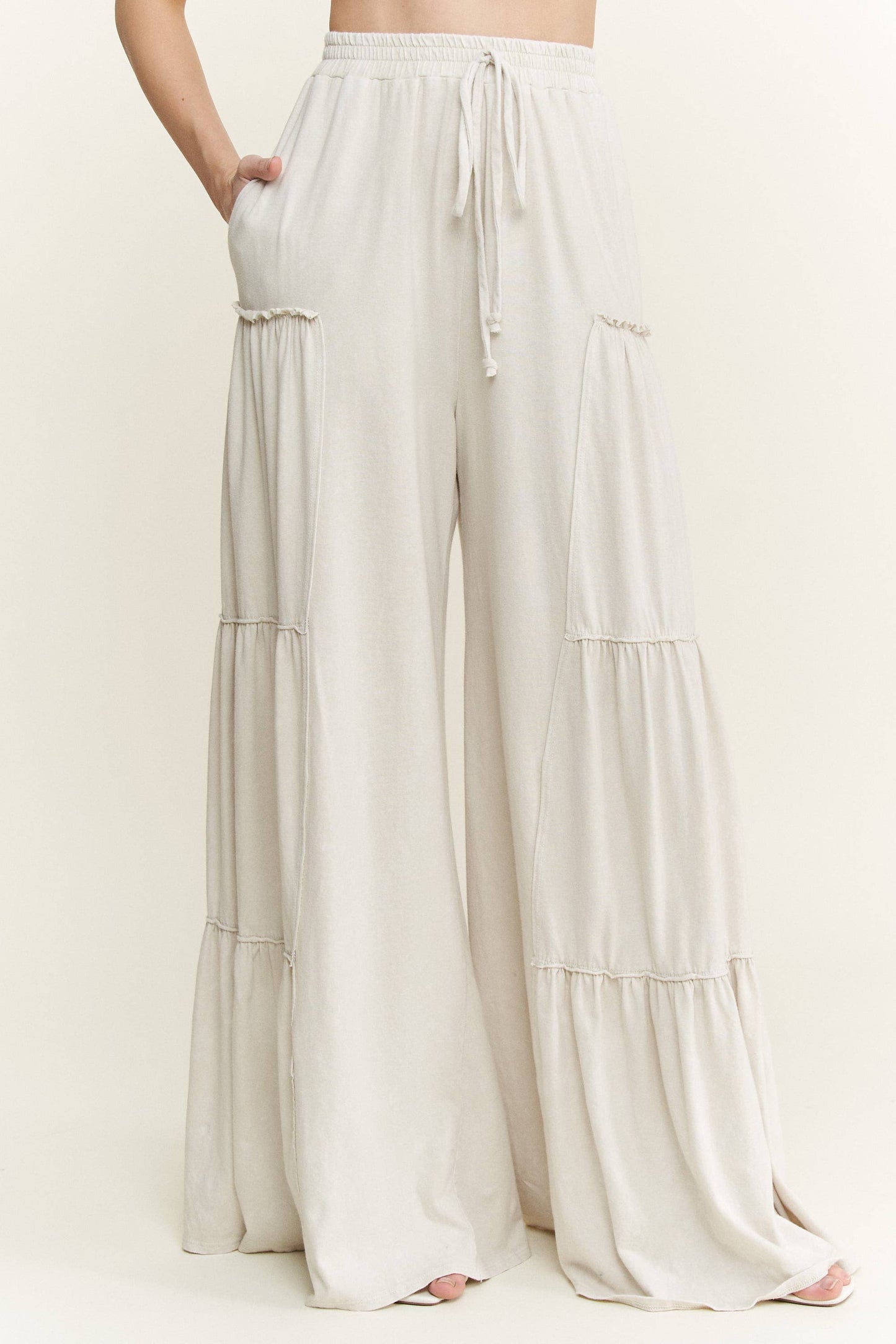 Mineral Washed Tiered Wide Leg Pants