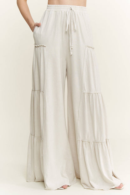 Mineral Washed Tiered Wide Leg Pants
