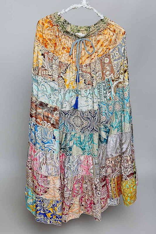Assorted Print Boho Ruffle Wide Flare Skirt