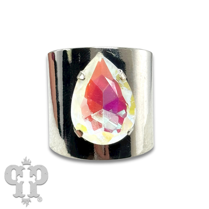Rhinestone teardrop adjustable base statement ring