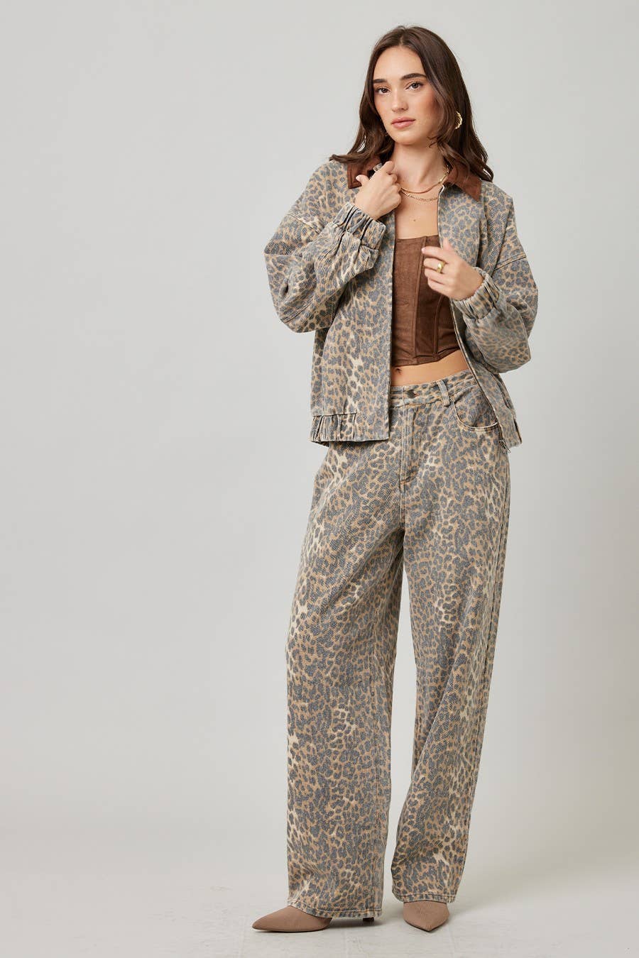 Garment Washed Leopard Baggy Pants