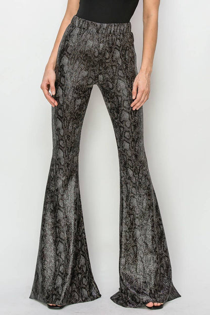 PYTHON GOLD FOIL BELLBOTTOM KNIT PANTS