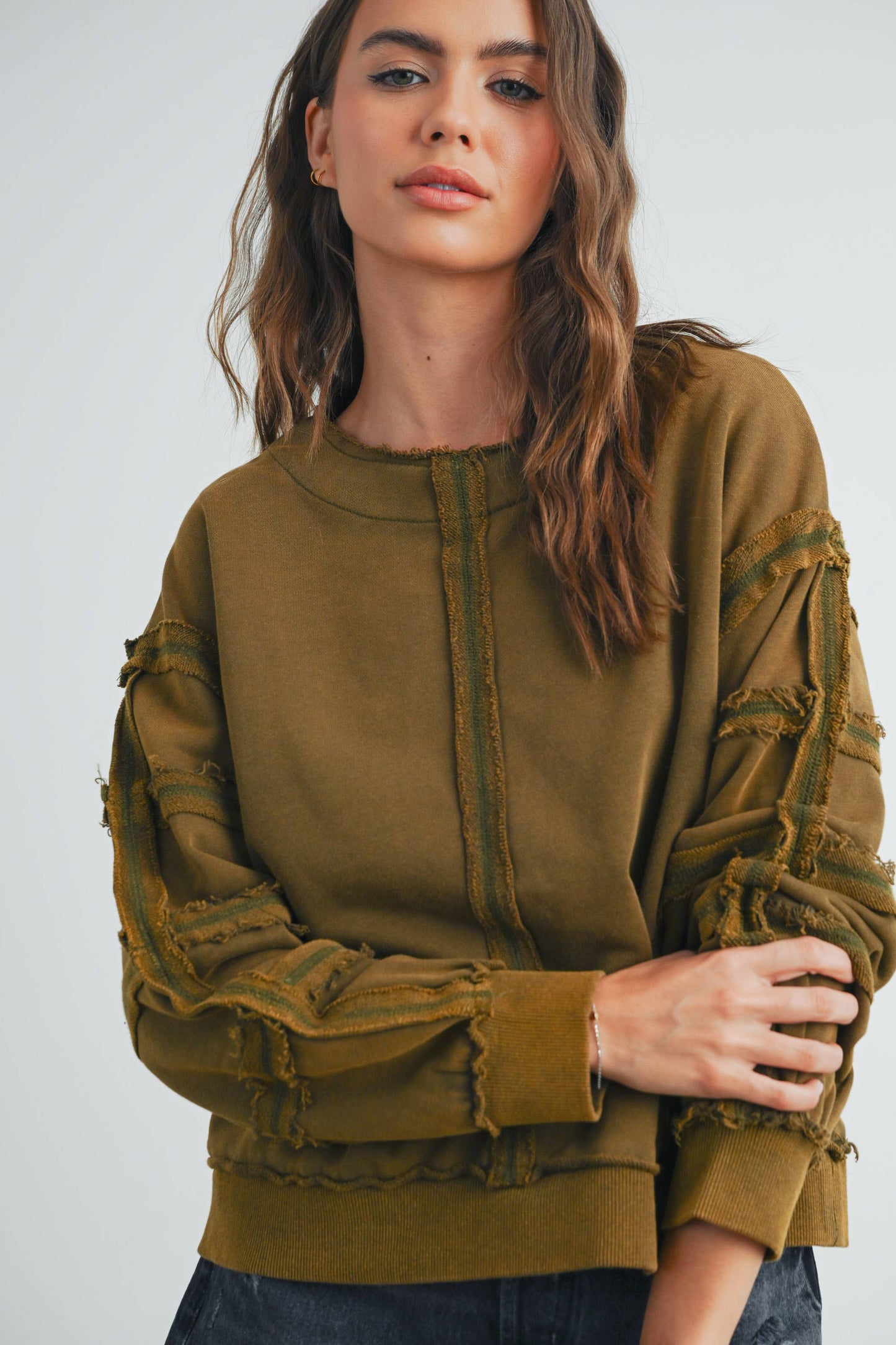 Washed French Terry Round Neck Pullover Sweatshirt