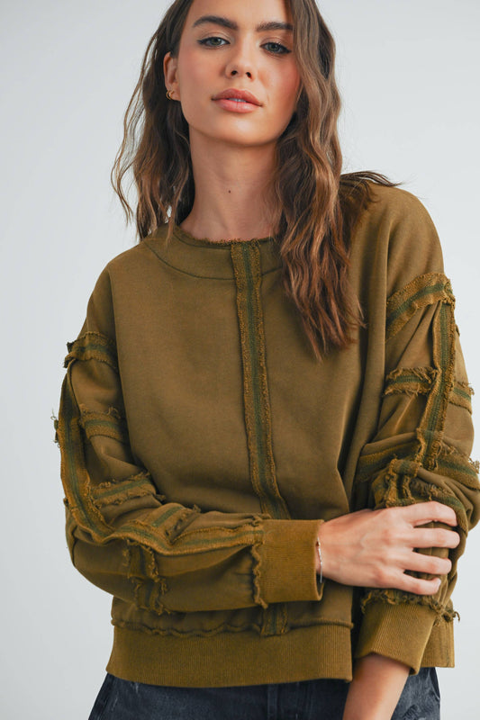 Washed French Terry Round Neck Pullover Sweatshirt