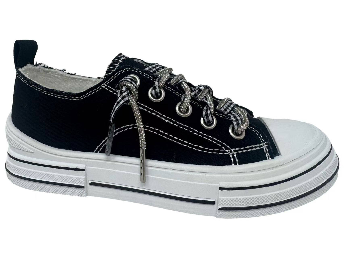 Women's Slip-on Double Rhinestone Laced Sneaker