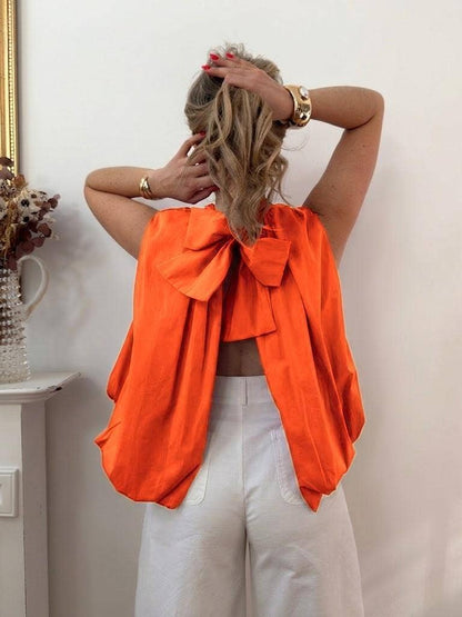 Sleeveless Cotton Balloon Blouse Orange