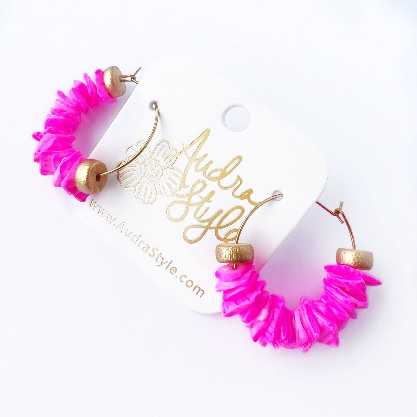 Fall Beaded Hoop Earrings - Hot Pink