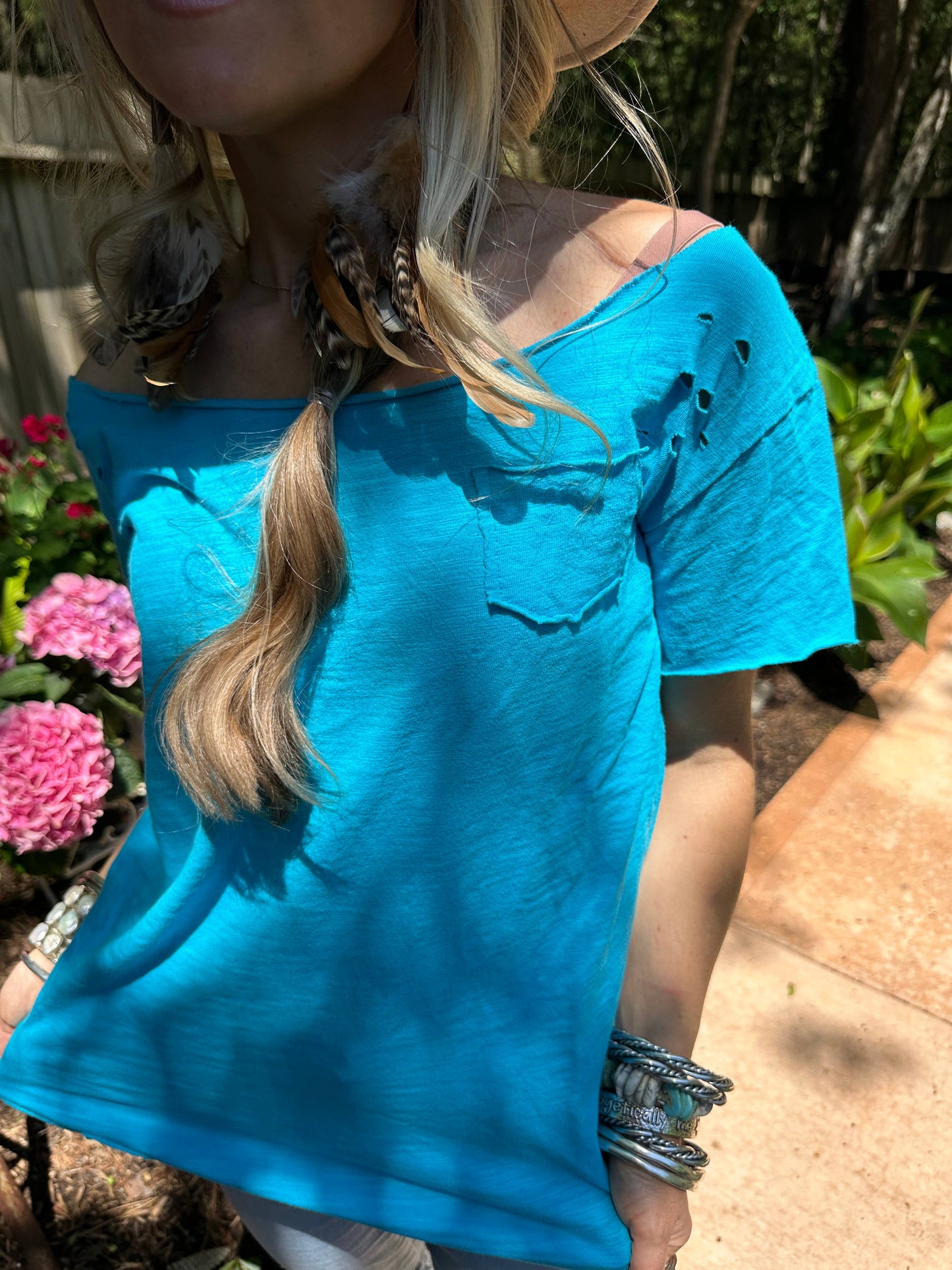 Electric Blue Rip Tattered Shirt