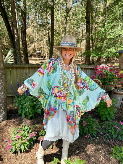 Cactus Butterfly Satin Kimono