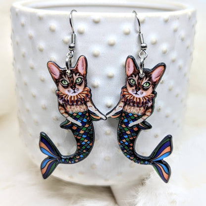 Mermaid Cat Acrylic Earrings Mercat
