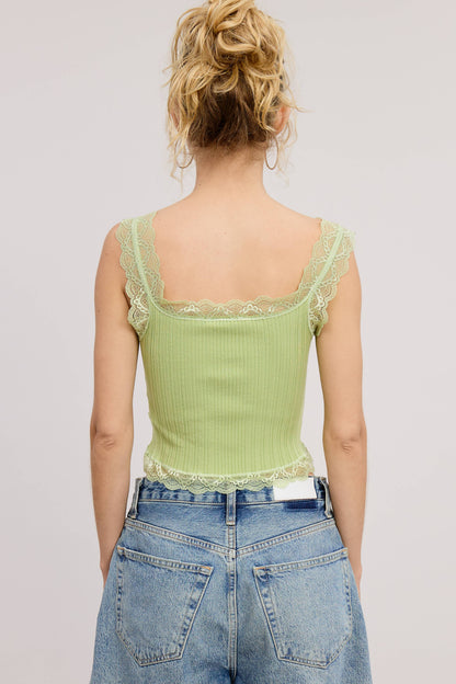 Scalloped Lace Trim Corset-Bodice Knit Tank Top
