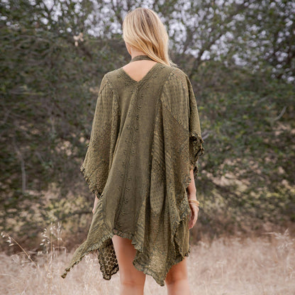 Boho Lace Embroidered V-Neck Asymmetrical Kaftan Top