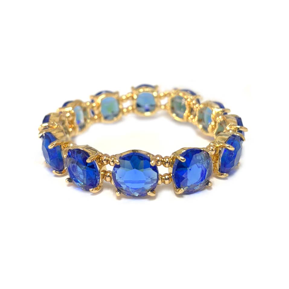 12MM Round Cut Glass Crystal Linked Stretch Bracelet