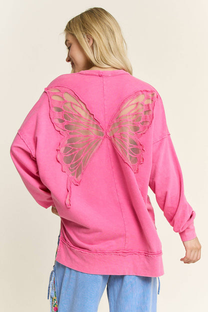 Mineral Wash Butterfly appliques Top