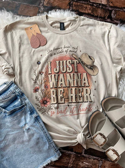 Embellished I Just Wanna Be Her Graphic Tee with Gem Details