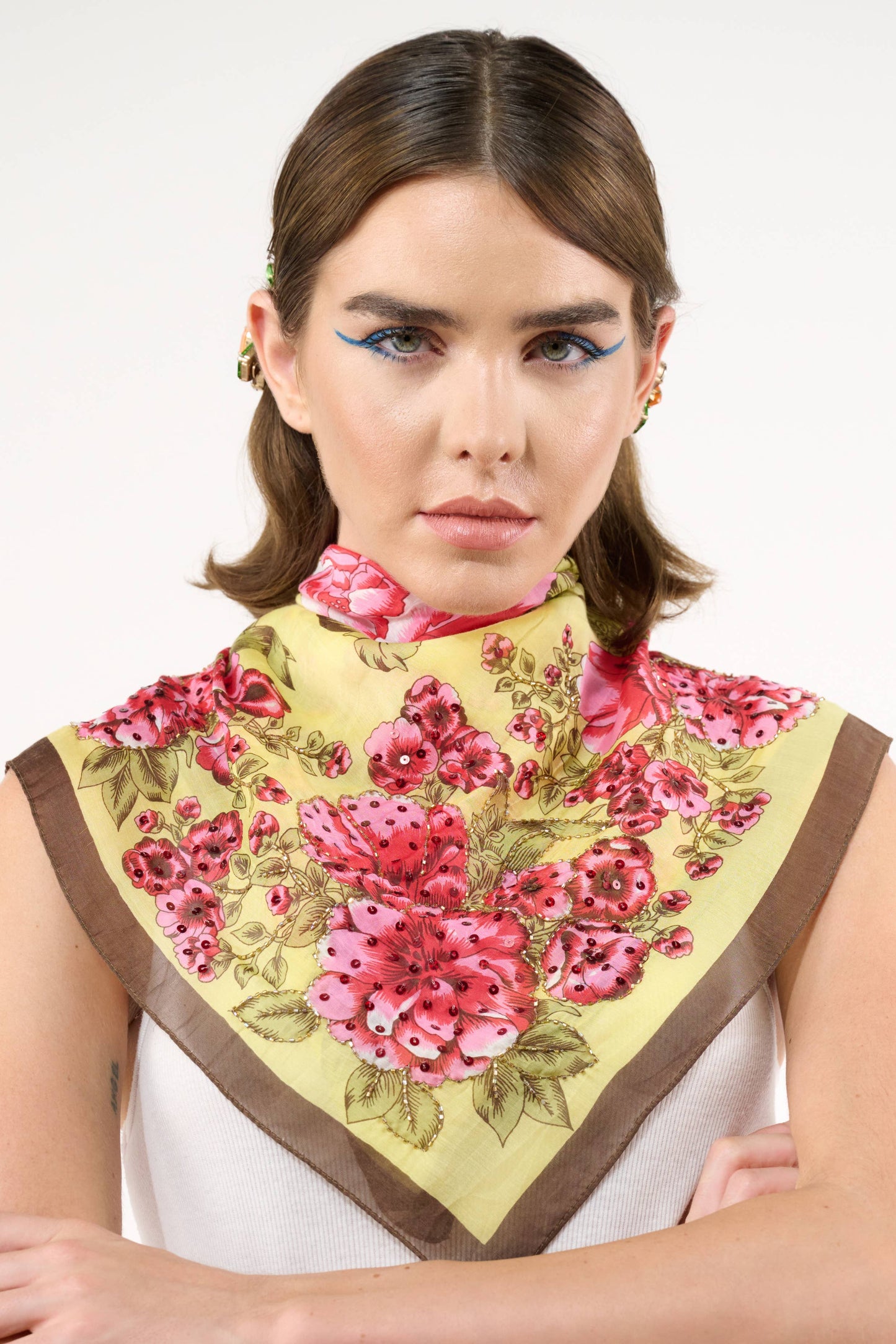 Yellow Rose Hand Embellished Bandana Scarf