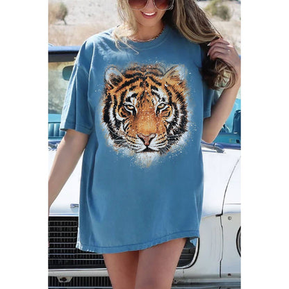 TIGER FACE OVERSIZED MINERAL GRAPHIC TEE