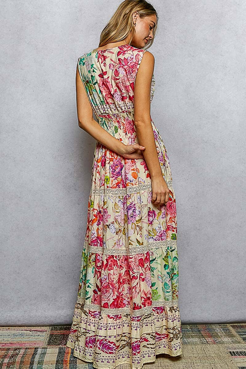 Smocked Waist Ruffle Floral Maxi Dress