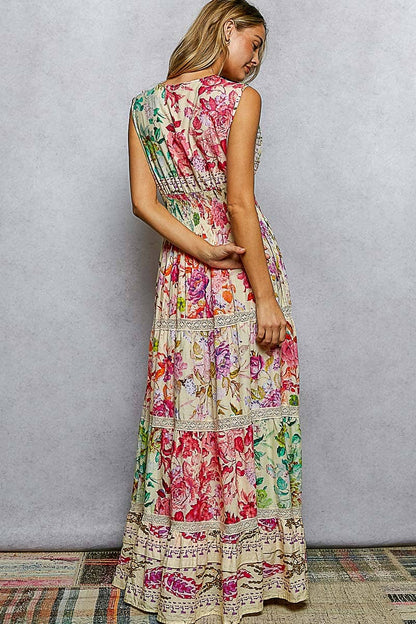 Smocked Waist Ruffle Floral Maxi Dress