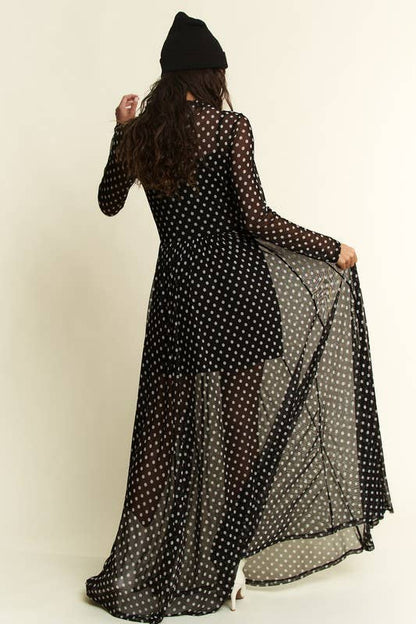 POLKA DOT PRINT MESH MAXI DRESS