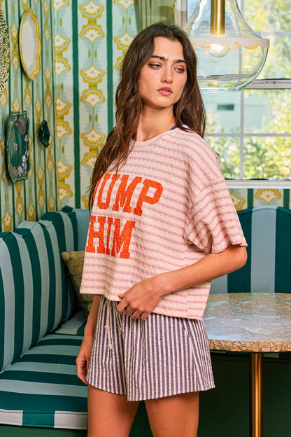 'DUMP HIM' Striped Boxy Crop Top